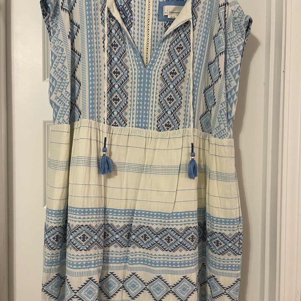 Blue and Cream Patterned Dress